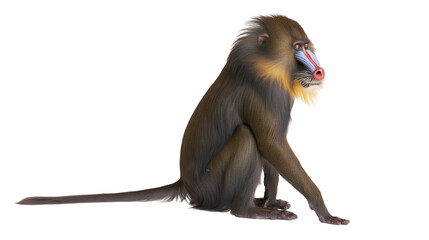 Fototapeta premium Mandrill monkey with colorful face sitting, isolated on transparent background