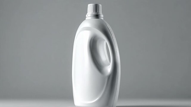 Generic white plastic container for laundry liquid, fabric softener, or bleach rotating in a loop