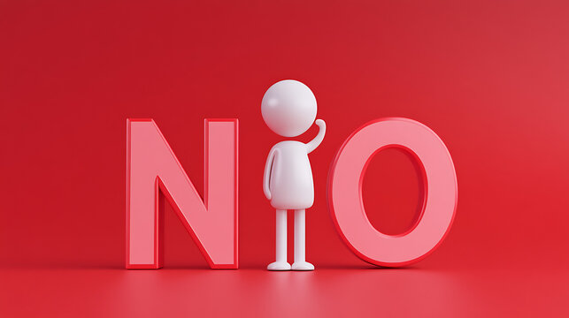 3d man standing in between N and O with red background