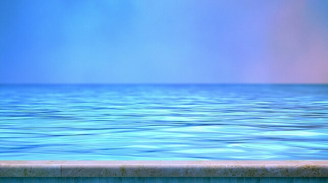 Summer background of a calm blue water surface reaching the hori