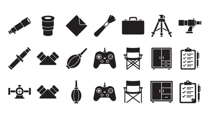 Astronomy and space science icons set, 15 black vector symbols for astrophysics and stargazing, telescope and observatory research graphics © Anika