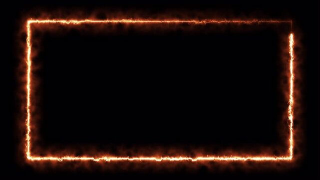Rectangle animation fire frame background , Square rectangle picture frame glowing neon animation on trasparent background. Neon line box animation,