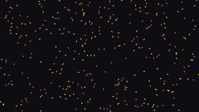 Confetti falling animation in black background dynamic motion festive celebration element party event decoration vibrant colors.