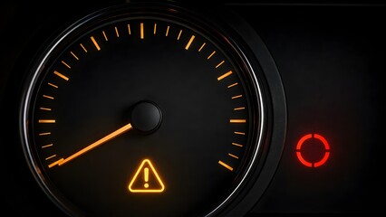 Naklejka premium Automotive dashboard warning light illuminating yellow triangle and red indicator showing vehicle engine malfunction or system failure