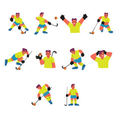 Fototapeta premium Dynamic Field Hockey Player Action Character Illustration Set