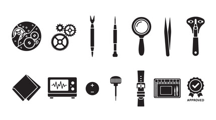 Astronomy and space science icons set, 15 black vector symbols for astrophysics and stargazing, telescope and observatory research graphics © Anika
