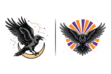 Obraz premium Celestial Raven vector illustration isolated on white background