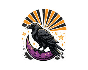 Obraz premium Celestial Raven vector illustration isolated on white background