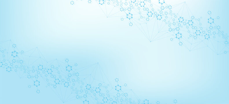 Modern science background with lines, dots and hexagons. Wave flow abstract background. Molecular structure for medical, technology, chemistry, science. Vector illustration