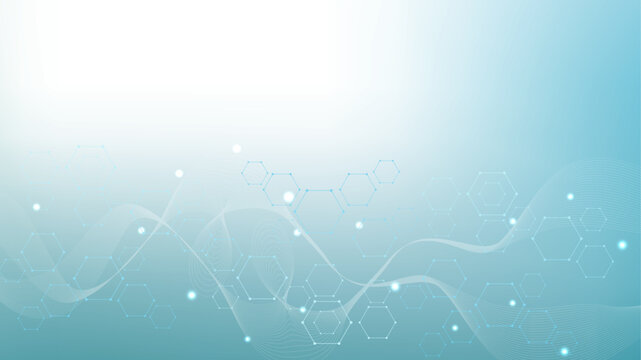 Health care or medical abstract background with hexagons, lines and dots. Scientific innovation banner template concept. Biology and pharmaceutical technology background. illustration.