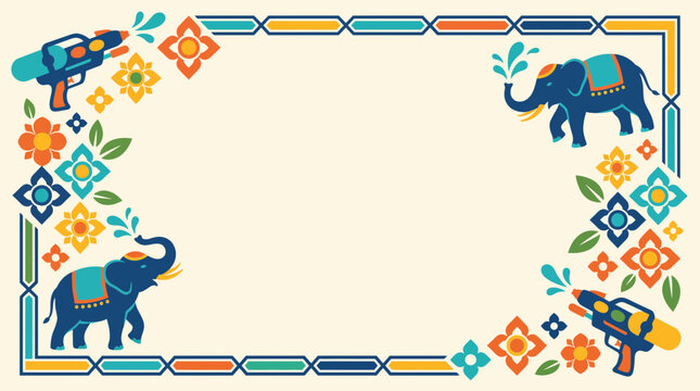 Songkran Corner Border Frame - Vector Illustration