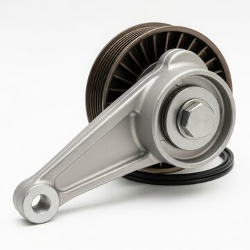 Close-up of a bicycle derailleur pulley wheel isolated on white background