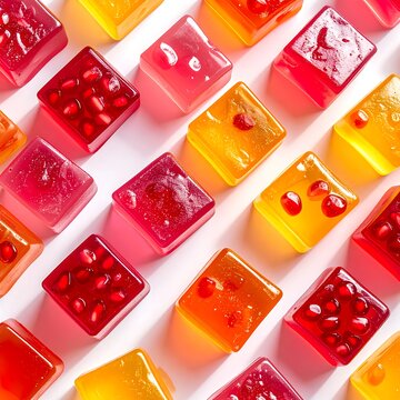 Colorful gummy bear candies arranged in a pattern.