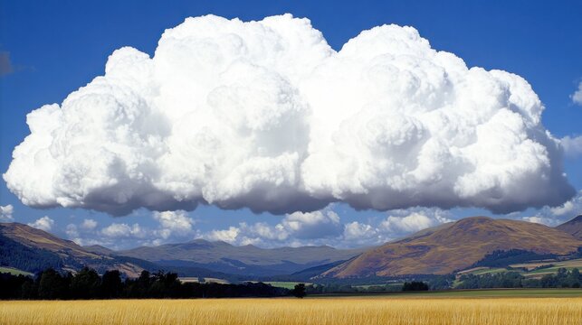 Giant Cumulonimbus Cloud Formation Towering Over Sunlit Landscape