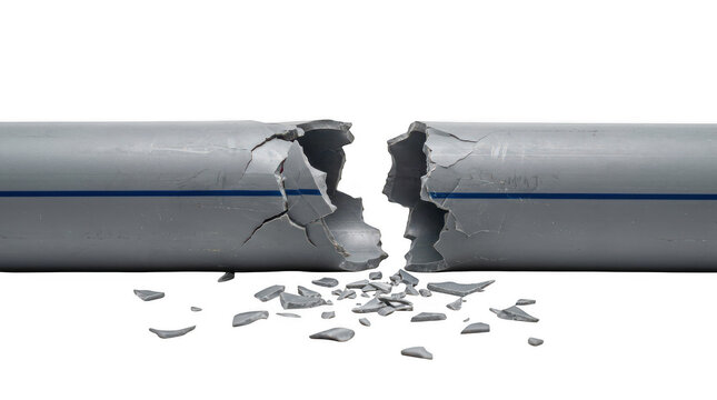 Broken grey plastic pipe isolated on transparent background