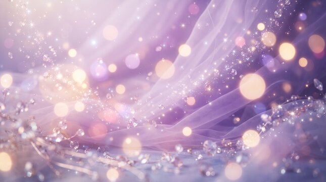 Ethereal lavender fabric background with bokeh. Soft purple textile with glowing light effects.