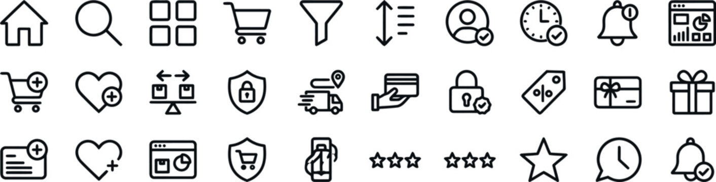 Set of hand drawn doodle style web and app interface icons for digital navigation and user experience