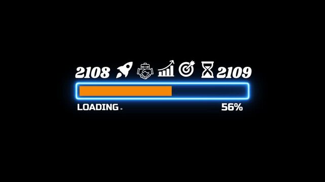 Futuristic Neon Loading Progress Bar with New Year 2108 to 2109 Countdown and Business Icons 4k video