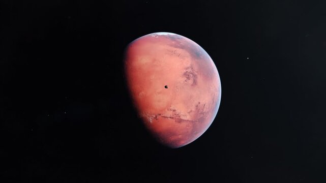 Long Shot of The Red Planet Mars and the Moon Phobos
