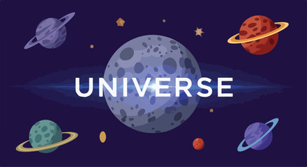 Planets and Moons in Space. © Franky