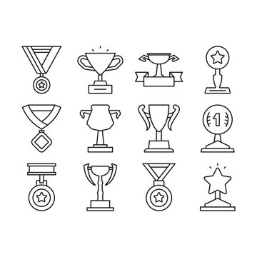 award trophy and medal prize icons set