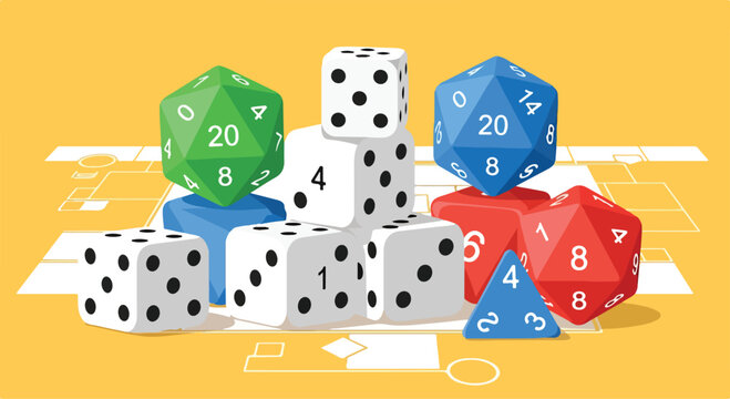 Polyhedral dice for tabletop gaming.