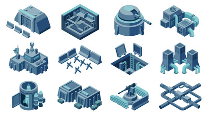 Isometric Military Base Buildings and Structures Collection. © Ganti