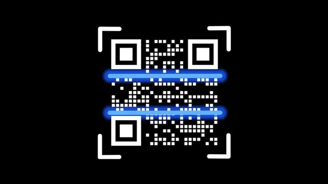 Digital QR Code Scanning with Blue Laser Light on Black Background.