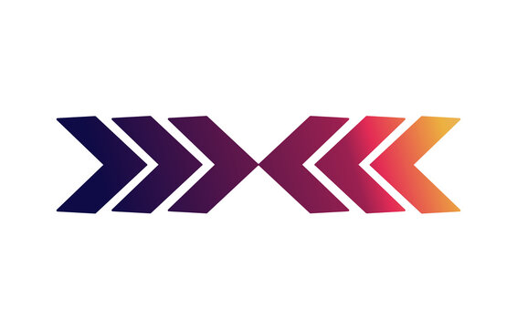 Gradient opposite chevron arrows isolated on white background for comparison, exchange, and navigation concepts