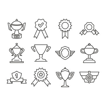 award trophy and medal prize icons set