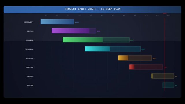 Gantt chart project plan animation seamless loop. Available with transparent background and alpha channel.