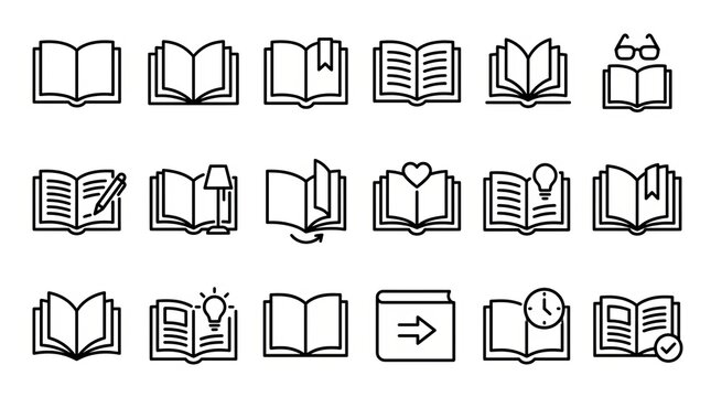 Collection of minimalist black and white icons representing various office and school supplies.