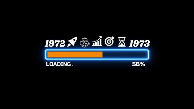 Futuristic Neon Loading Progress Bar with New Year 1972 to 1973 Countdown and Business Icons 4k video
