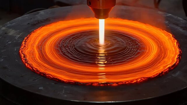 Laser melting solid metal creating circular melt pool with convection