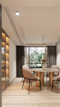 Modern dining room with sleek minimalist interior design