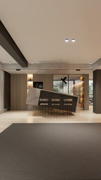 Luxury modern condominium living room and kitchen interior design