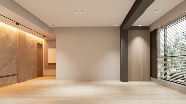 Modern Minimalist Interior with Large Window and Wooden Highlights