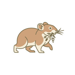Fototapeta premium Cute pika rodent character carrying grass in its mouth vector illustration