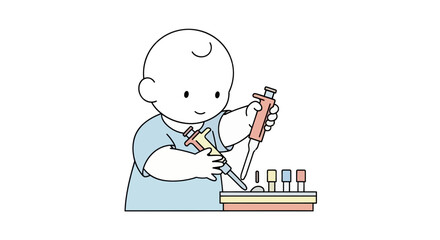 Fototapeta premium Baby conducting science experiment with pipettes