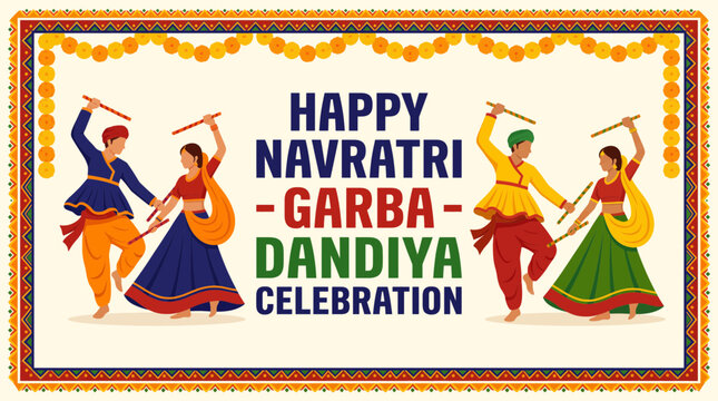 Navratri Garba Dandiya Vector Greeting Card