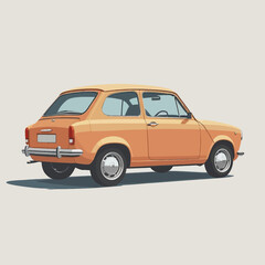 Fototapeta premium Vintage orange hatchback car from the 1970s side view illustration.