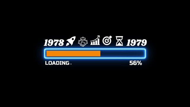 Futuristic Neon Loading Progress Bar with New Year 1978 to 1979 Countdown and Business Icons 4k video