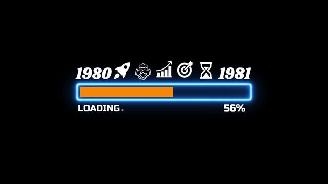 Futuristic Neon Loading Progress Bar with New Year 2980 to 1981 Countdown and Business Icons 4k video