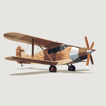 Vintage biplane aircraft with wooden propeller and camouflage pattern.