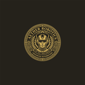 Gold Vintage Robotics Emblem for Automation Company
