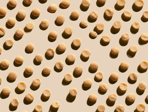 Flat lay of toor dal forming geometric patterns on light beige background, minimal aesthetic composition, soft natural shadows, clean modern food concept photography style. 