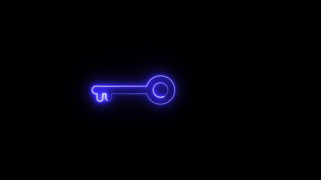 security privacy password protection safety animated. Neon blue key Animation on Black Background. 4K Video motion graphic.