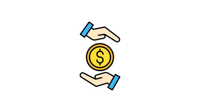Hand with coin money icon animation