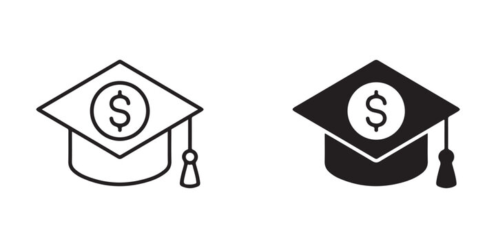 Graduation Cap Icons Featuring Dollar Sign Symbols Representing Education Costs Or Financial Investment In Learning