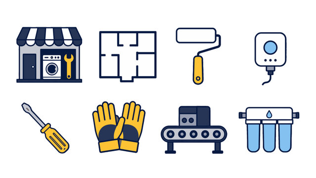Home repair and maintenance service icon set in flat vector style